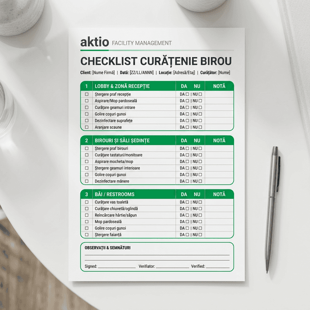Checklist Curățenie Spații Birouri